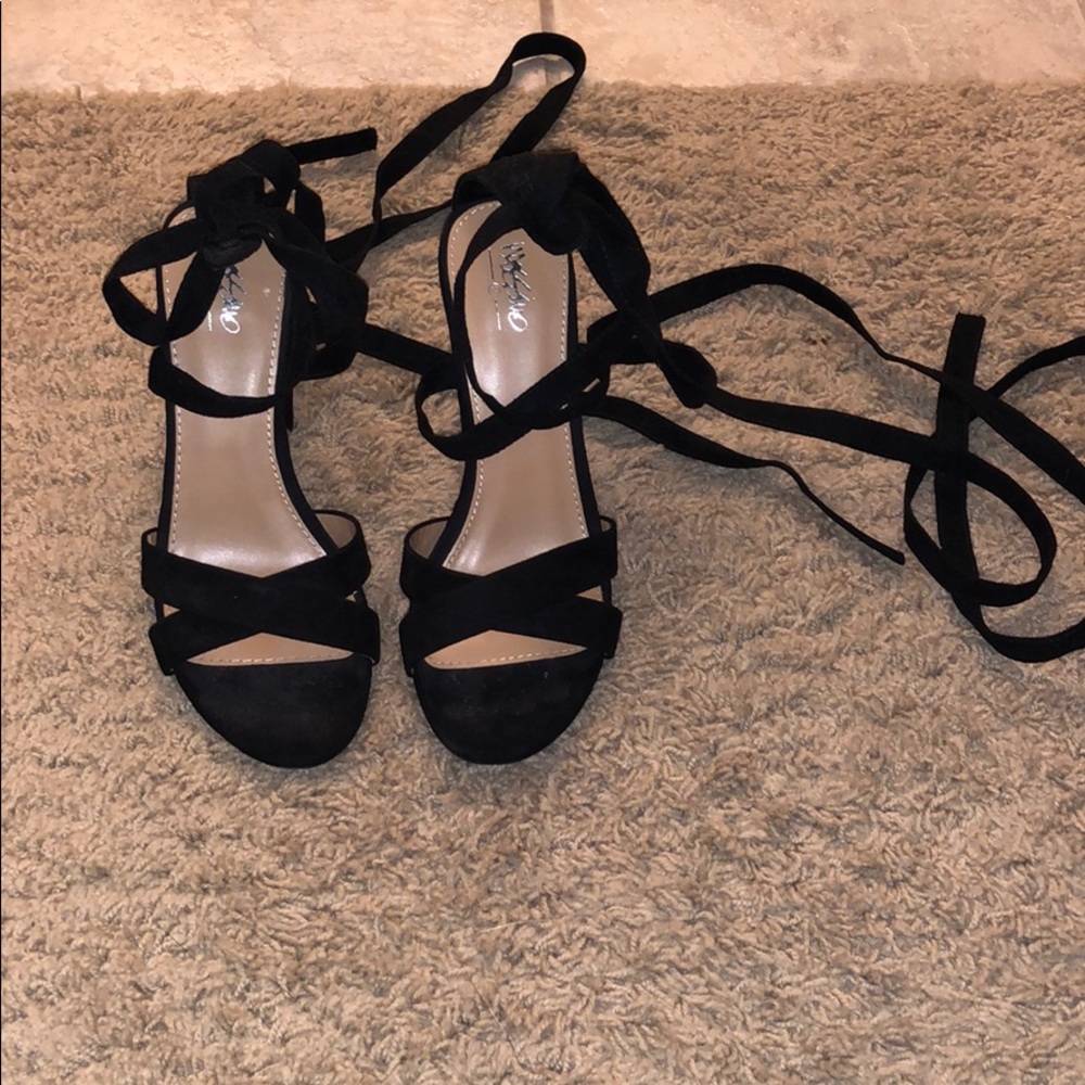 Black tie-up heels